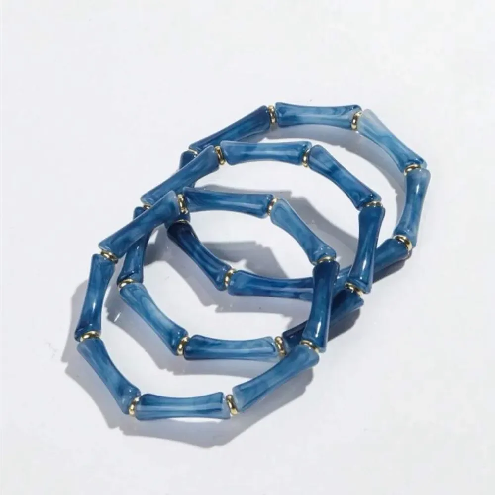 Free People Blue Resin Bamboo Link Bracelet with Gold Accents